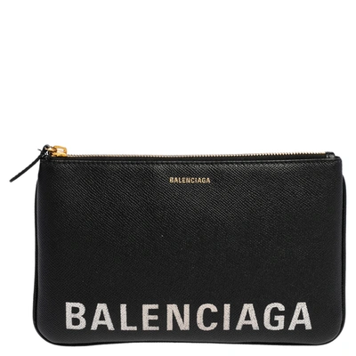 Pre-owned Balenciaga Black Leather Logo Pouch