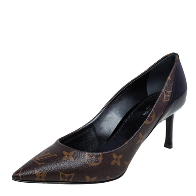 Pre-owned Louis Vuitton Monogram Canvas And Patent Leather Cherie Pointed Toe Pumps Size 38 In Brown