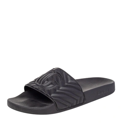Pre-owned Gucci Black Rubber Slide Sandals Size 43