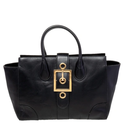 Pre-owned Gucci Black Leather Lady Buckle Tote