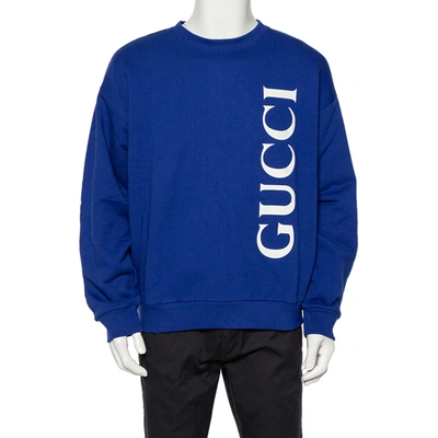 Pre-owned Gucci Navy Blue Logo Printed Cotton Knit Sweatshirt Xl