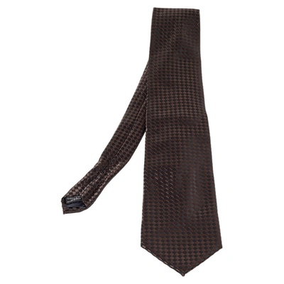 Pre-owned Lanvin Vintage Brown & Black Checkered Silk Traditional Tie