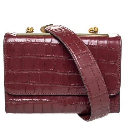 Donna Karen City Maroon Burgundy Croc Embossed Patent Leather Bag Excellent