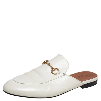 Pre-owned Gucci Off White Leather Princetown Horsebit Mules Size 41