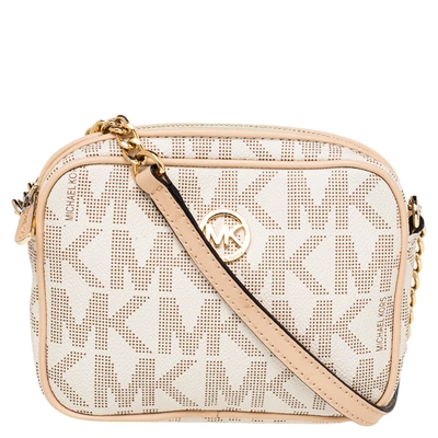 MICHAEL Michael Kors White/Beige Signature Coated Canvas and