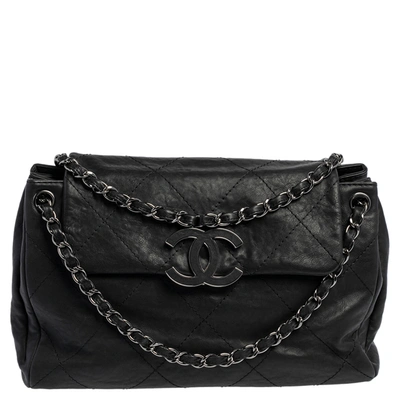 Pre-owned Chanel Black Quilted Leather Large Wild Stitch Hampton Flap Bag