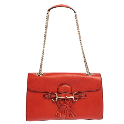 Pre-owned Gucci Orange Leather Medium Emily Chain Shoulder Bag