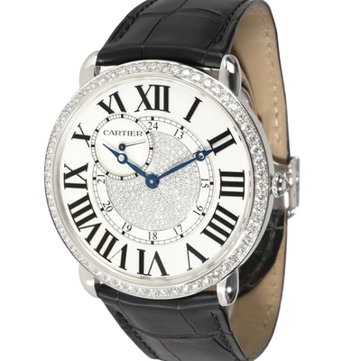 Pre-owned Cartier White Diamonds 18k White Gold Ronde Louis Wr007004 Men's Wristwatch 42 Mm