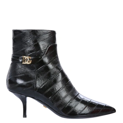 Pre-owned Dolce & Gabbana Black Eel Leather Ankle Boots Size It 36