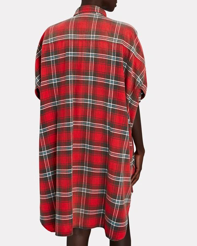 Shop R13 Oversized Plaid Flannel Shirt Dress In Red