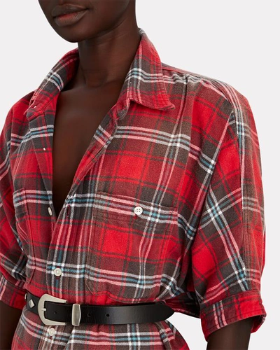 Shop R13 Oversized Plaid Flannel Shirt Dress In Red