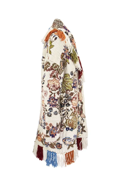Shop Etro Jacquard Knitted Coat With Fringes In Multicolor