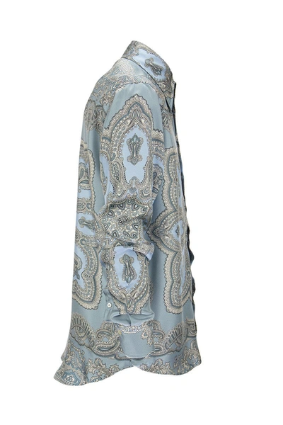 Shop Etro Silk Paisley Print Shirt In Light Blue