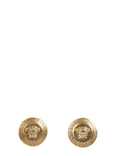Shop Versace Tribute Button Earrings In Oro
