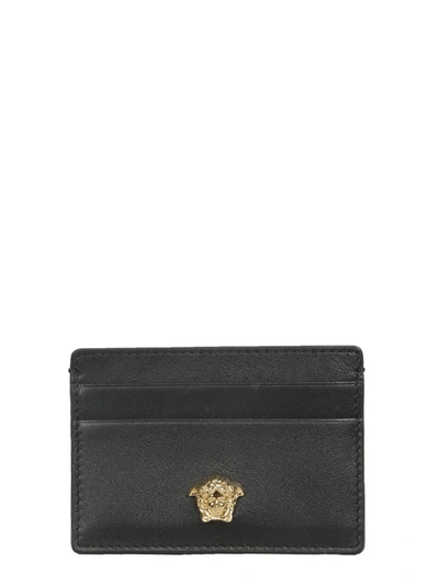 Shop Versace Leather Card Holder In Nero