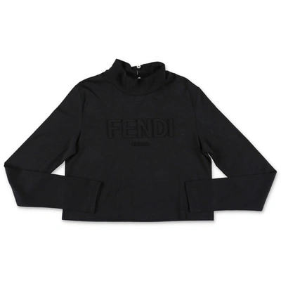 Shop Fendi T-shirt Nera Cropped In Jersey Di Cotone In Nero