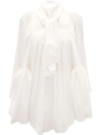 Jw Anderson Gathered Cowl Neck Blouse In 白色