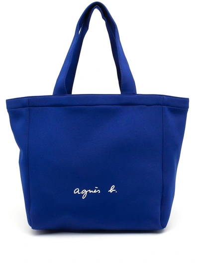 Shop Agnès B. Logo-print Tote Bag In 蓝色