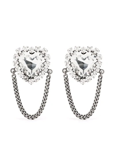 Shop Alessandra Rich Crystal-embellished Heart Earrings In 银色