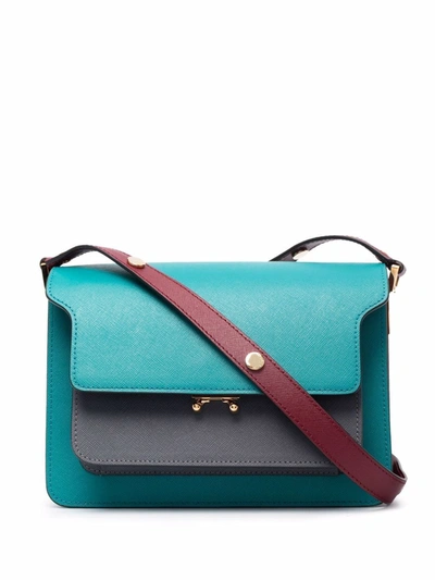Shop Marni Colour-block Leather Shoulder Bag In 蓝色