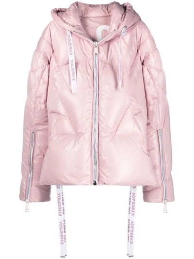 Khrisjoy Pink Nylon Down Jacket With Logo In 粉色