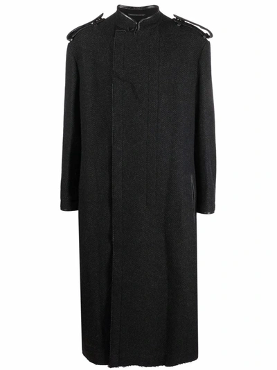 Shop Yohji Yamamoto Shoulder Tabs Detail Coat In 黑色