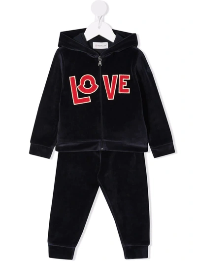 Shop Moncler Love Velour Tracksuit Set In 蓝色