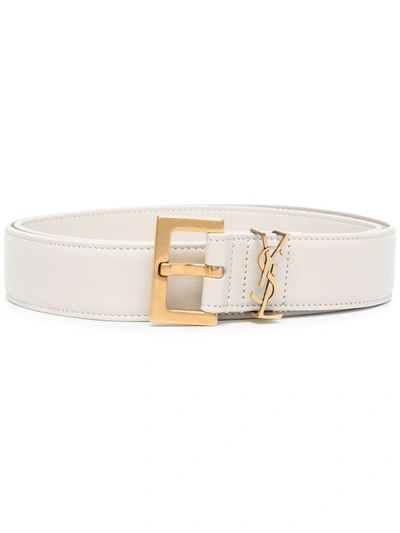 Shop Saint Laurent Ysl Logo Belt In Nude