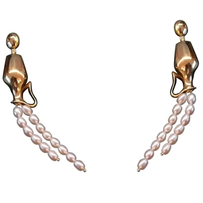 Pre-owned Pamela Love Pearls Earrings In Gold