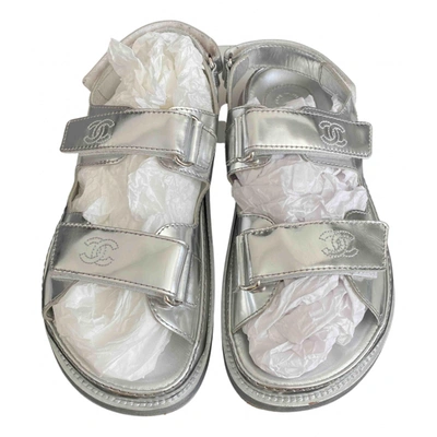Pre-owned Chanel Patent Leather Sandals In Silver