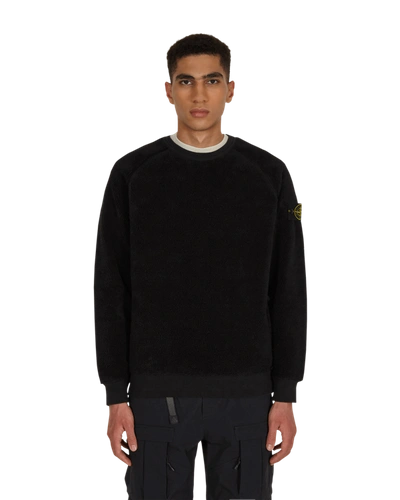 Shop Stone Island Cotton Pile Crewneck Sweatshirt In Black
