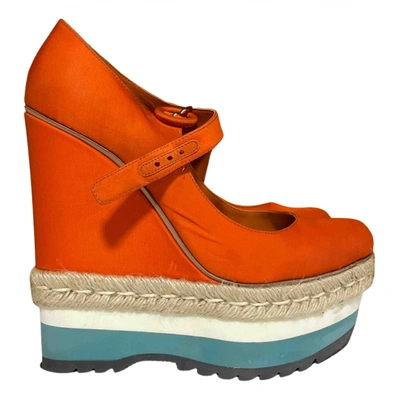 Pre-owned Prada Cloth Sandals In Orange