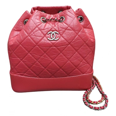 Pre-owned Chanel Gabrielle Leather Backpack In Red