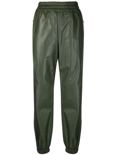 Shop Alexander Mcqueen Green Leather Stretch Joggers
