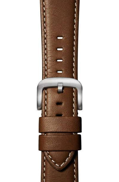 Shop Shinola Aniline Leather 21mm Apple Watch® Watchband In Brown/ Silver Plating
