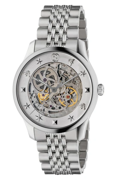 Shop Gucci Diver Skeleton Bracelet Watch, 45mm In Silver