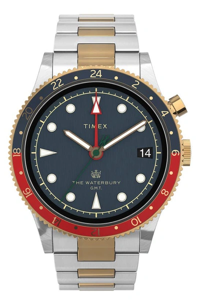 Shop Timexr Waterbury Traditional Gmt Bracelet Watch, 39mm In Two Tone