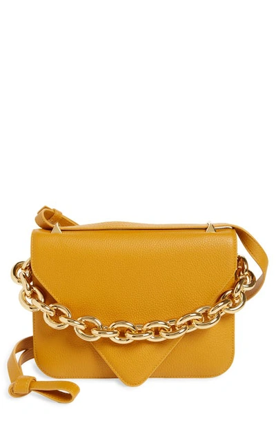 Shop Bottega Veneta Small Mount Leather Crossbody Bag In Cob-gold