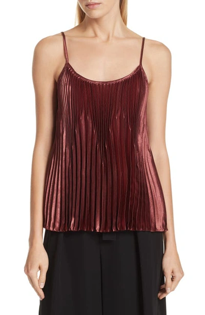 Shop Vince Chevron Pleated Satin Tank In Anise