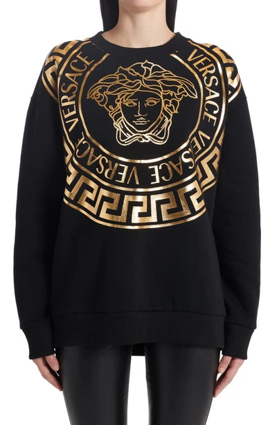 Shop Versace Oversize Medusa Graphic Sweatshirt In 2b130 Black Gold