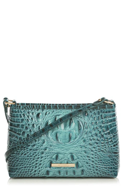 Shop Brahmin Lorelei Croc Embossed Leather Shoulder Bag In Bottle Blue
