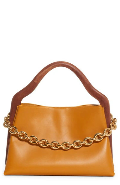 Shop Bottega Veneta Small Bermuda Leather Top Handle Bag In Naturale-gold