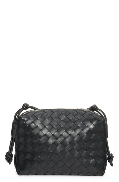 Shop Bottega Veneta Intrecciato Leather Shoulder Bag In Black-gold