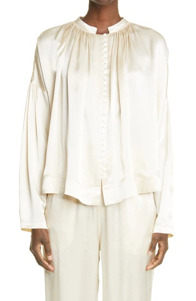 Shop Co Ruched Satin Button-up Blouse In Ivory