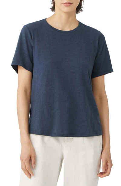Shop Eileen Fisher Crewneck Boxy Organic Cotton T-shirt In Ocean