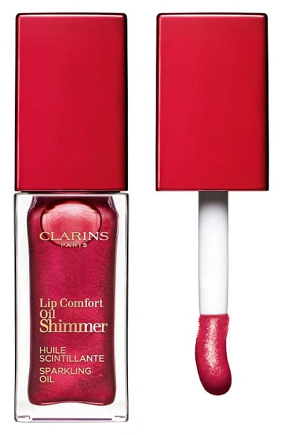 Shop Clarins Lip Comfort Shimmer Oil, 0.24 oz In Deep Red
