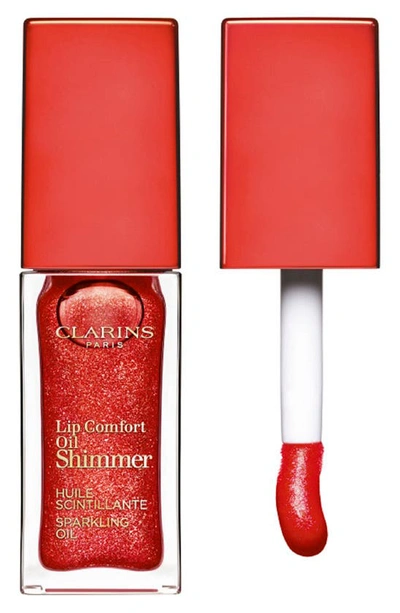 Shop Clarins Lip Comfort Shimmer Oil, 0.24 oz In Red