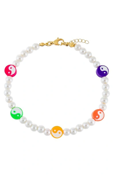 Shop Adinas Jewels Yin Yang Imitation Pearl Beaded Anklet In Multi-color