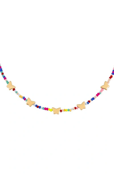 Shop Adinas Jewels Butterfly Station Beaded Choker Necklace In Gold Multi
