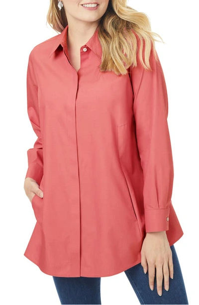 Shop Foxcroft Cicil Non-iron Button-up Tunic In Scarlet Flame
